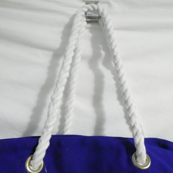 TRINA TURK BEACH TOTE | Blue Corduroy With Gold Seas The Day Print | NWOT - Picture 3 of 16